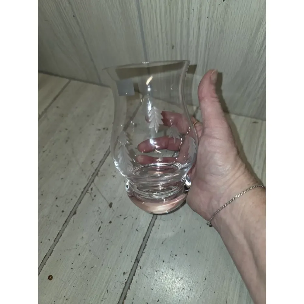 Mikasa Festive Glow Christmas Tree Etched Hurricane Votive Candle Holder Vtg